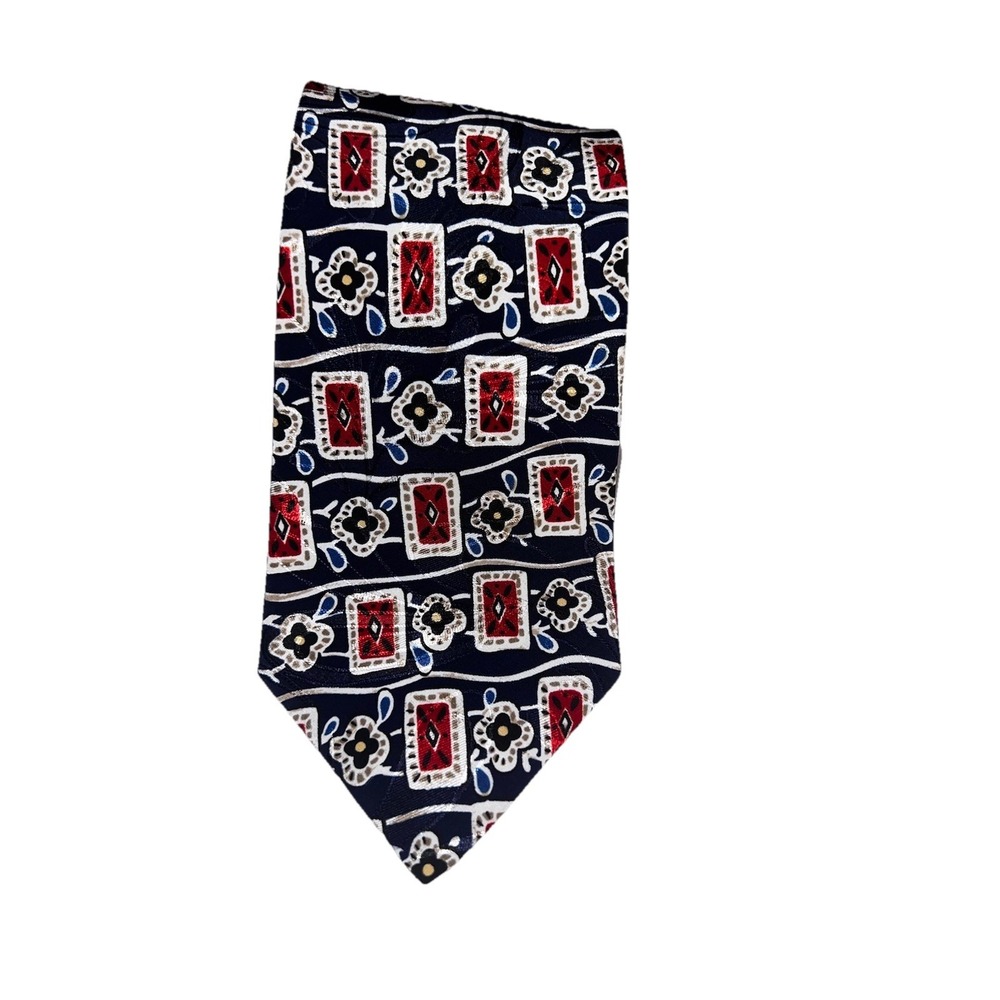 Peebles Clothing Co Tie Vintage Satin Floral Geo Micro Fiber Blue Red White